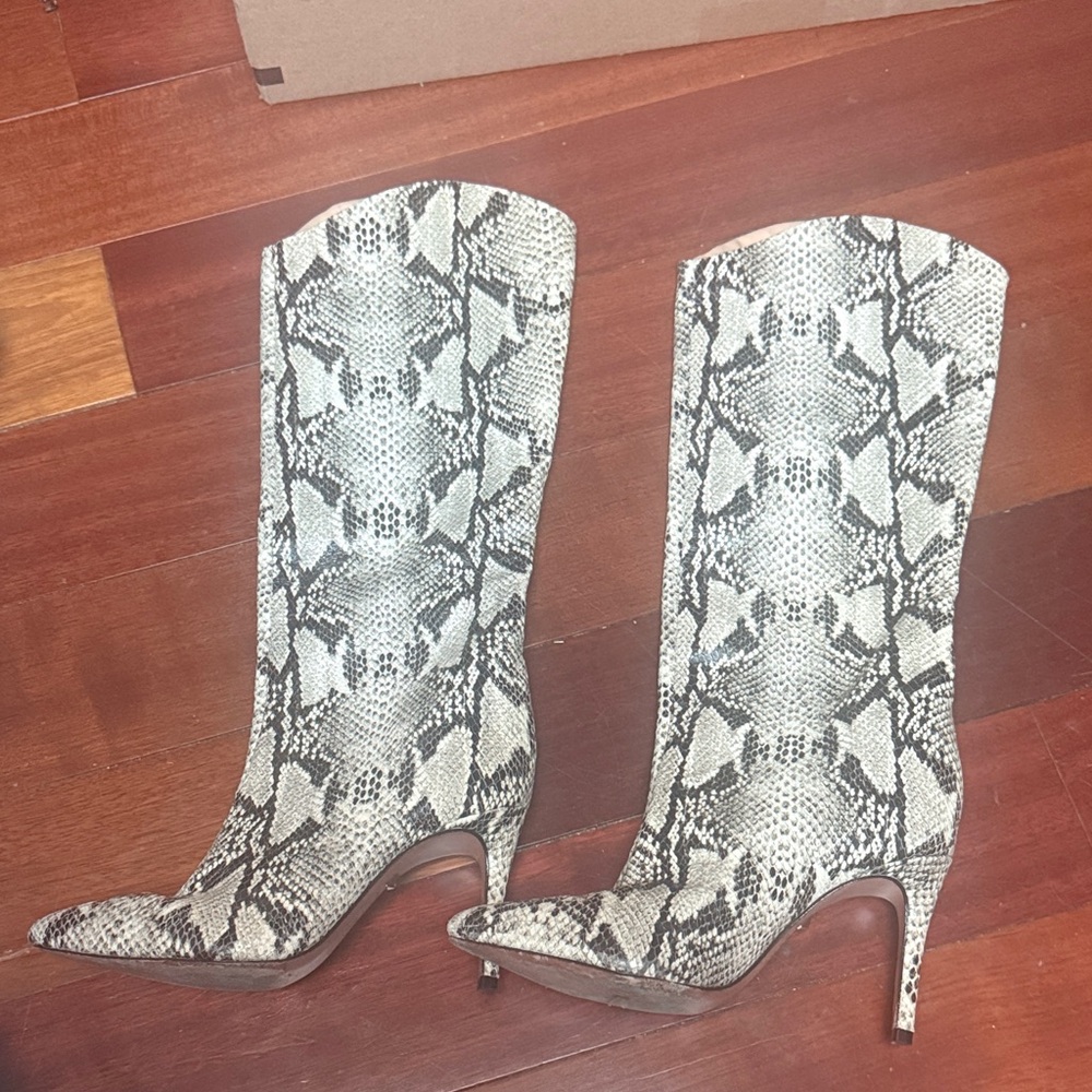 Schultz Snakeskin Pattern Heeled Boots - image 1